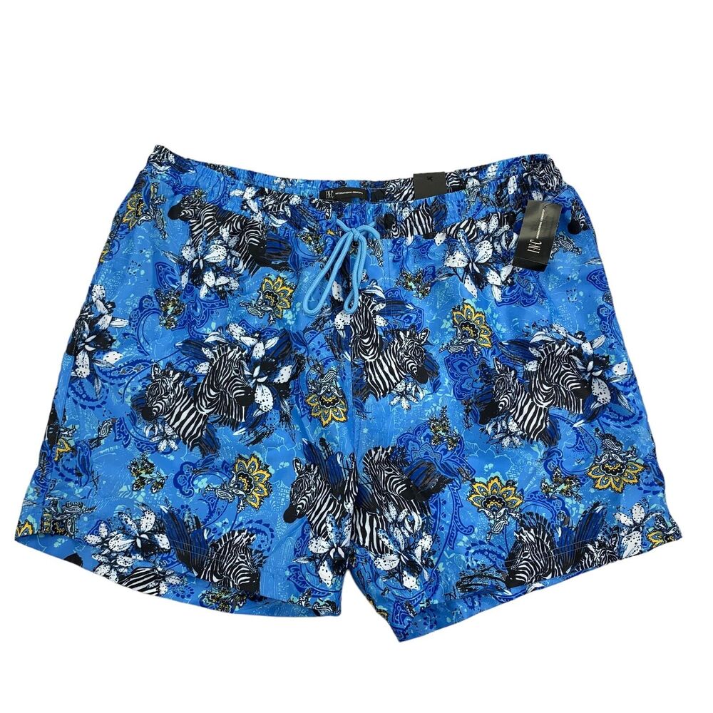 INC Mens Zebra-Print 5" Quick Dry Swim Trunks Light Blue 2XL